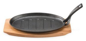 Pyrocast Cast Iron Oval Sizzle Plate with Maple Serving Tray 27cm