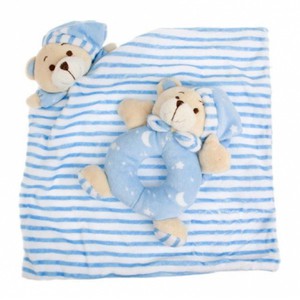 Sleepytime Bear Blanket and Rattle - Blue