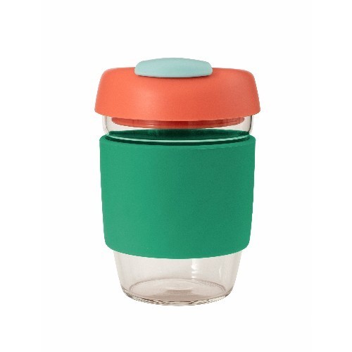Avanti Glass Gocup 355ml Reusable Coffee Cup - Green/Coral/Seafoam