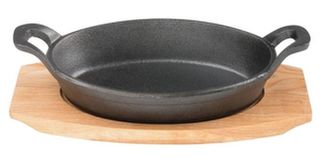 Pyrocast Cast Iron Oval Gratin Dish with Maple Serving Tray 15.5cm