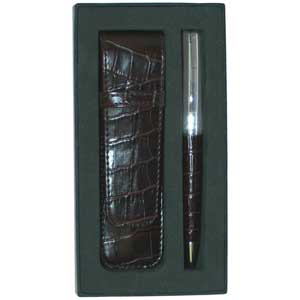 CaraMia Leather Pen & Case Set - Chocolate