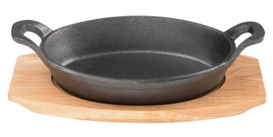 Pyrocast Cast Iron Oval Gratin Dish with Maple Serving Tray 21.7cm