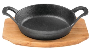 Pyrocast Cast Iron Round Gratin Dish with Maple Serving Tray 12cm