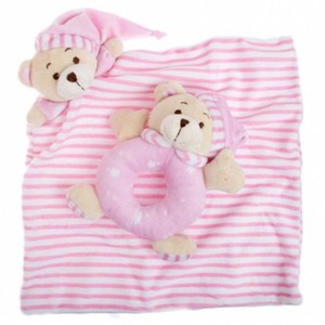 Sleepytime Bear Blanket and Rattle - Pink