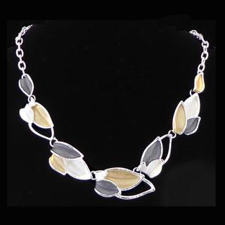 Necklace - Leaves in White, Gold and Grey