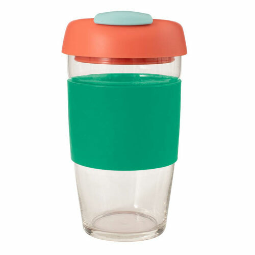 Avanti Glass Gocup 473 ml Reusable Coffee Cup - Green/Coral/Seafoam