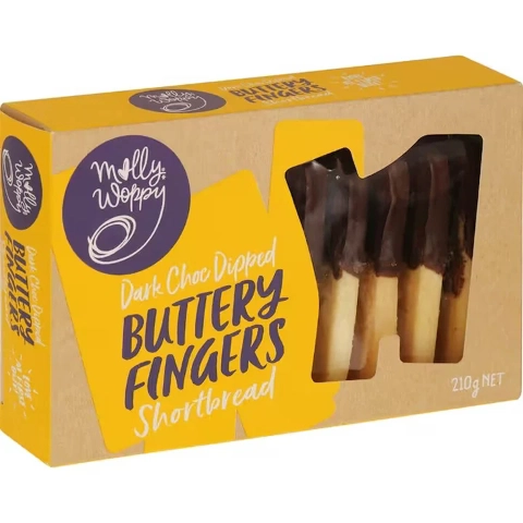 Molly Woppy Shortbread Dark Choc Dipped Buttery Fingers 210g