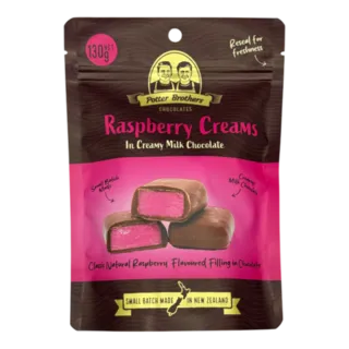 Potter Brothers Chocolate: Raspberry Creams In Milk Chocolate 130g