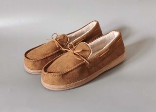 Womens Slippers Tan Full Back with Bow Large (Size 11-12)